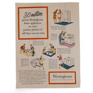 1944 Westinghouse Home Appliances Pre-War Post-War Promise Quaint Vtg Print Ad‎